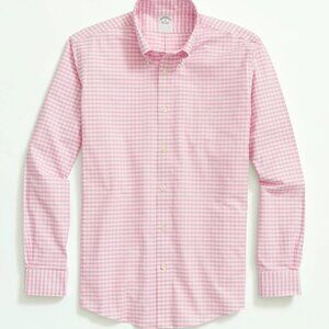 Brooks Brothers Cotton Non-Iron Oxford Polo Button Down Collar, pink gingham (S)
